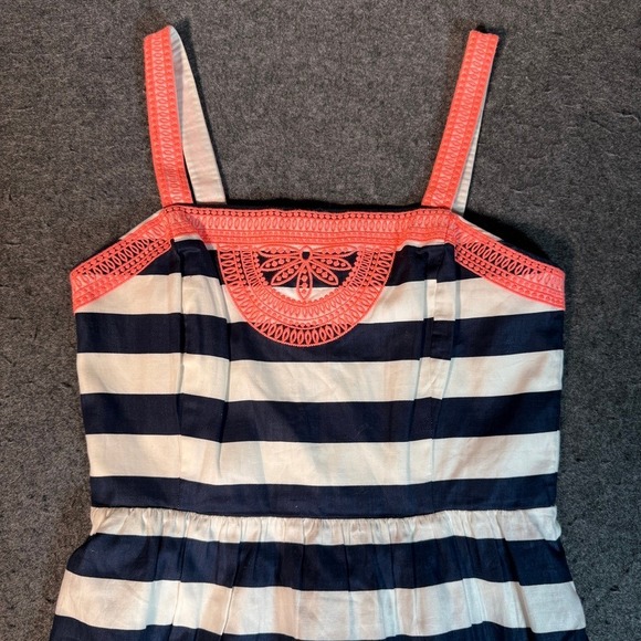 Vineyard Vines Navy White Striped Cotton Dress Coral Lace Trim Size 2 - Picture 2 of 9